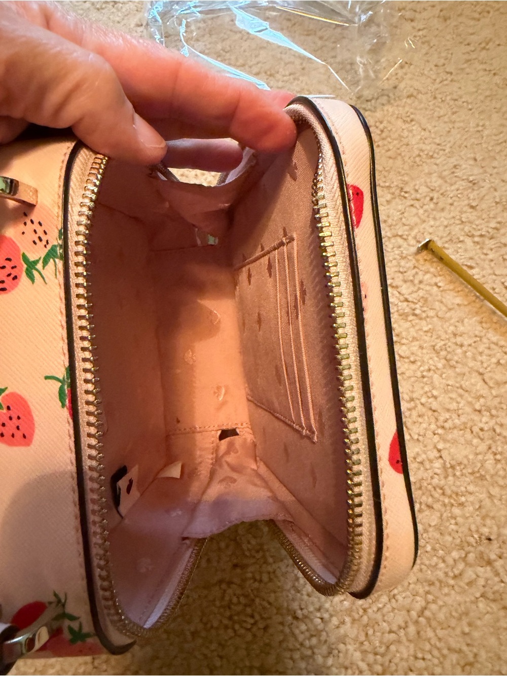 kate spade Pink Strawberry Print Mini Crossbody Top-Handle Bag - Picture 3 of 10